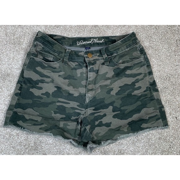 Universal Thread Pants - Universal Thread Womens Green Camouflage High Rise Cut Off Raw Hem Stretch‎ 4/27